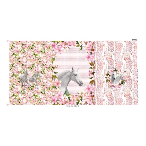 Panel med heste og lyserde blomster
