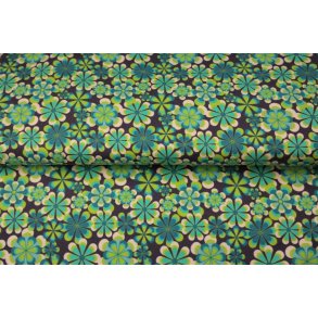 Blomster i bl og grnne farver rest 65 cm