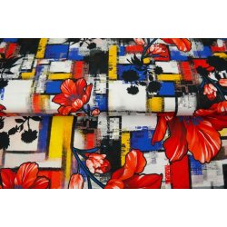 Blomster p rd, gul og hvid bund