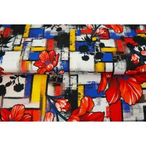 Blomster p rd, gul og hvid bund