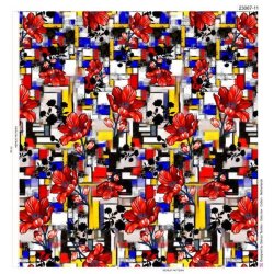 Blomster p rd, gul og hvid bund